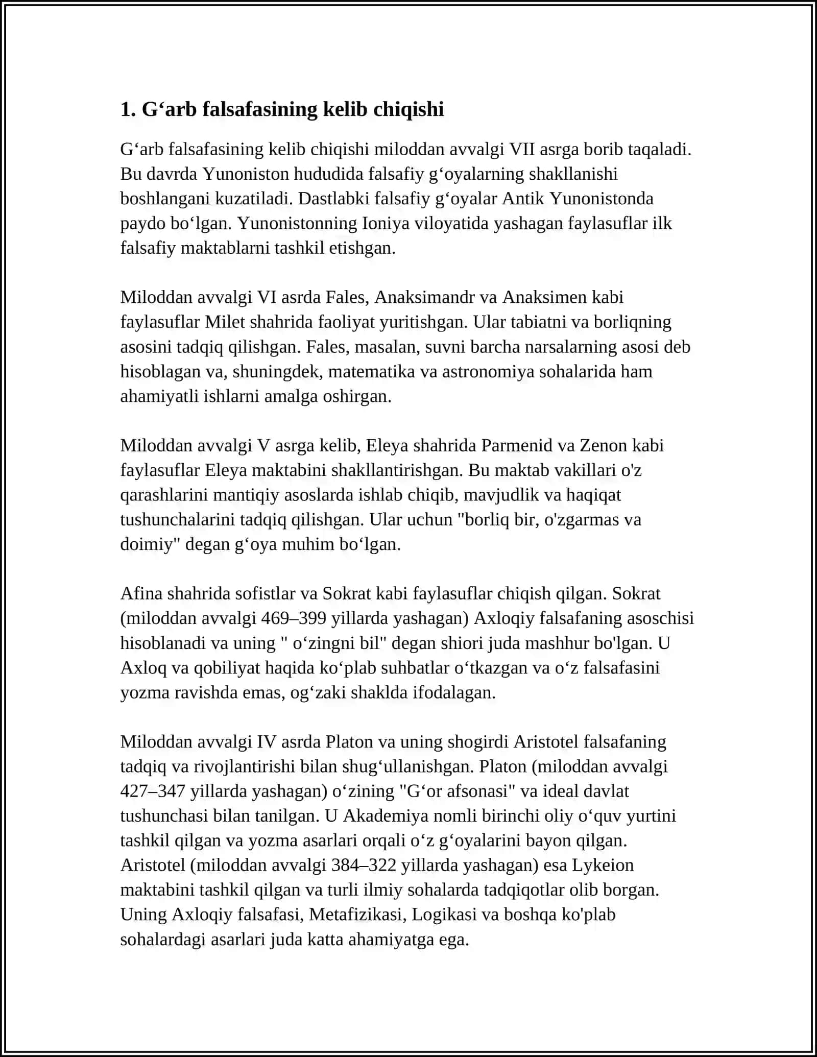 GʻARB VA SHARQ FALSASINING VUJUDGA KELISHI VA MADANIYATI 3