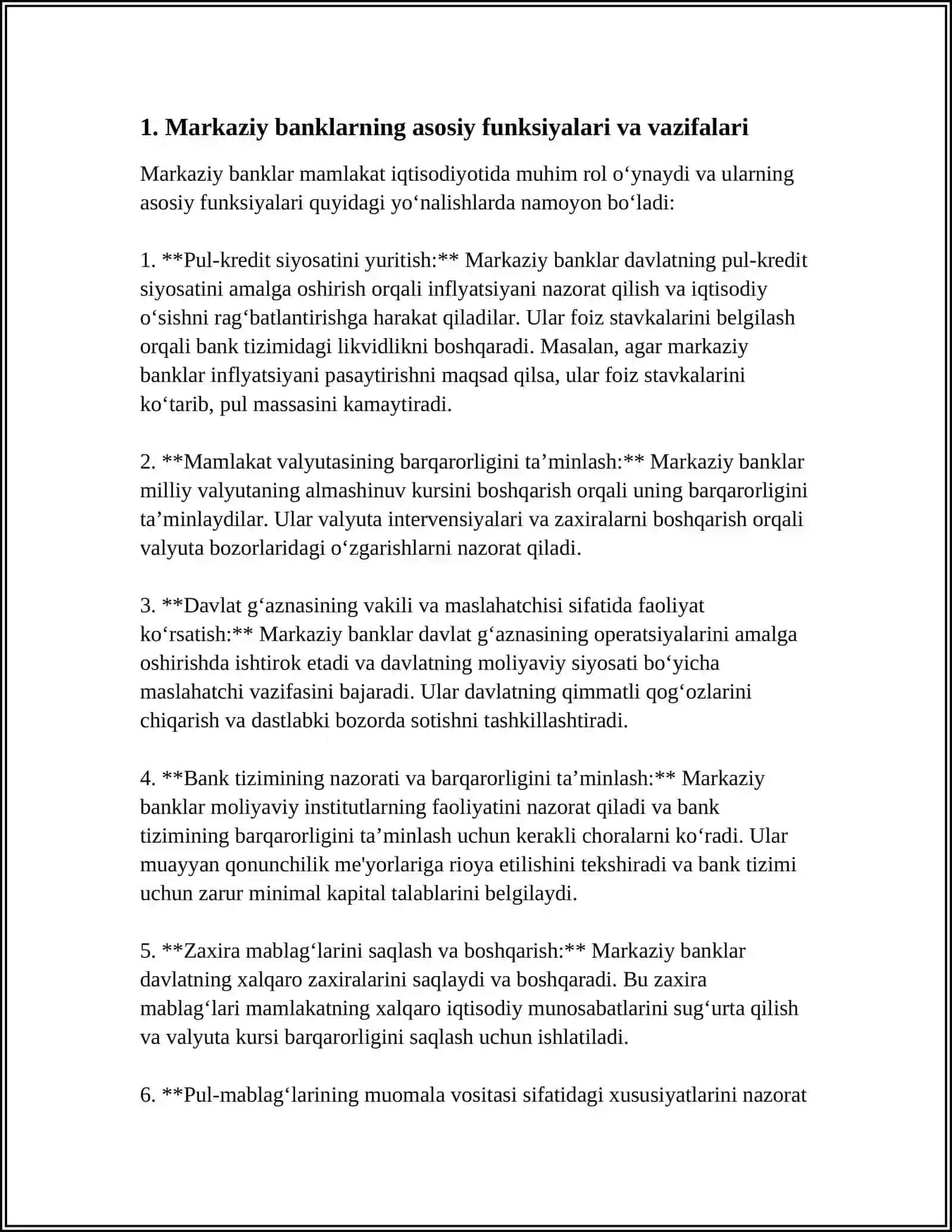 RIVOJLANGAN MAMLAKATLAR MARKAZIY BANKLARI FAOLIYATI VA ULARNING O'ZIGA XOS XUSUSIYATLARI 3