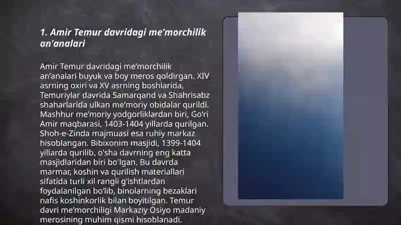 Oʻzbekiston Amir Temur Temuriylar va Shayboniylar davrimemorchiligi 3