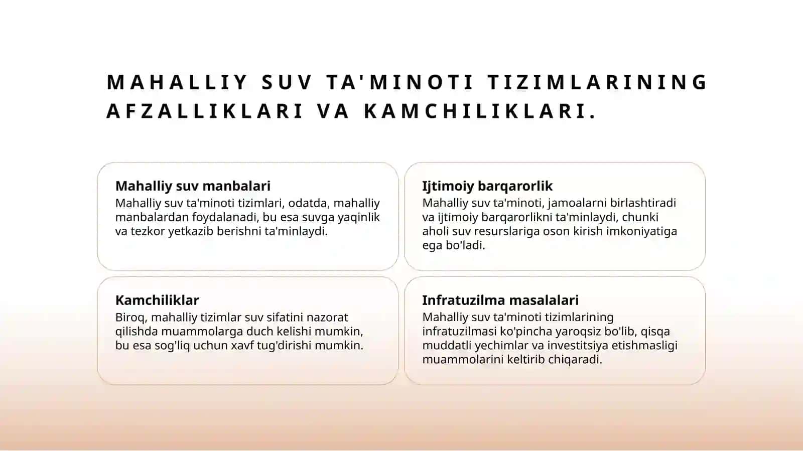 Mahalliy va markazlashgan suv ta'minoti haqida tushuncha, ularning gigienik ahamiyati 3