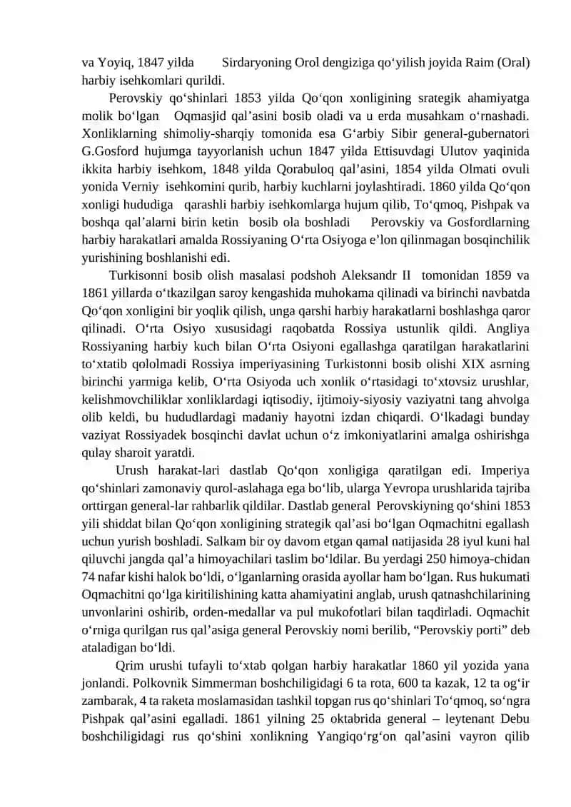 O‘rta Osiyo xonliklarini Rossiya imperiyasi tomonidan bosib olinishi 3