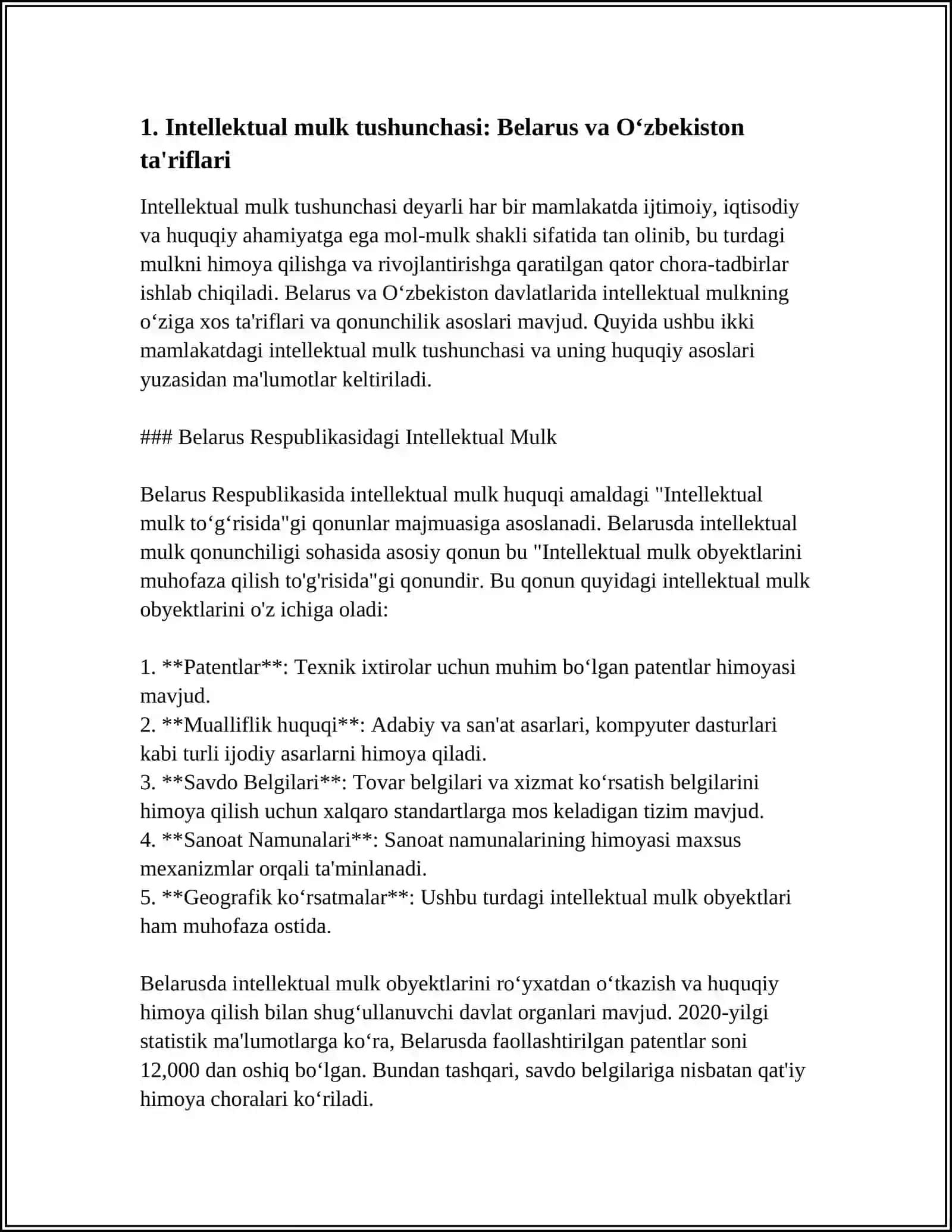BELARUSSIYA VA O‘ZBEKISTON INTELEKTUAL HUQUQI O‘XSHASH VA FARQLI JIHATLARI 3