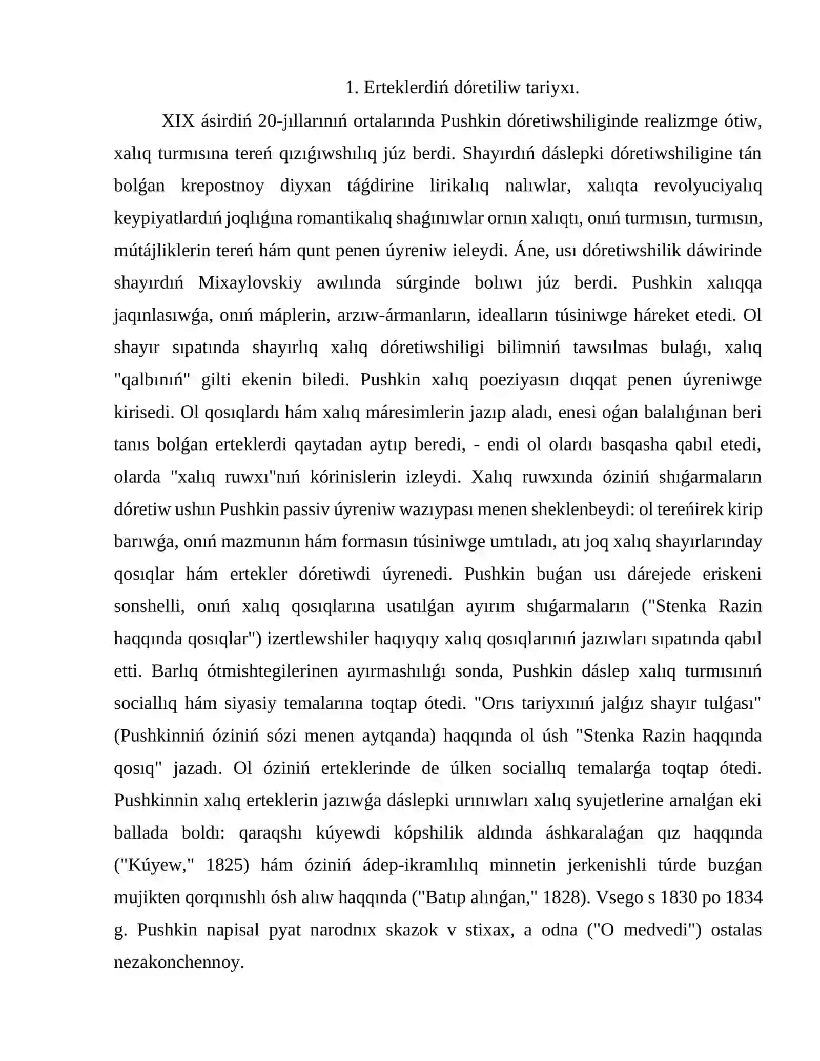 Aleksandr Sergeyevich Pushkin dóretken ertek-dástanlarda ilgeri súrilgan ideyalar 3