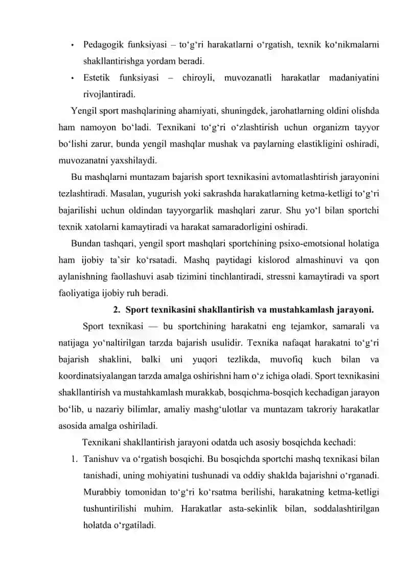 Yengil sport mashqlari orqali texnikani mustahkamlash. 3