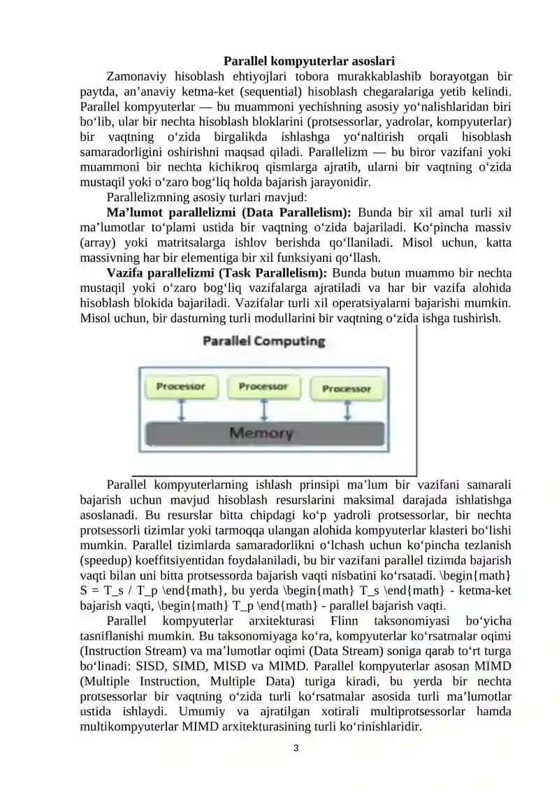 Parallel kompyuterlar: umumiy va ajratilgan xotirali multiprotsessorlar va multikompyuterlar 3