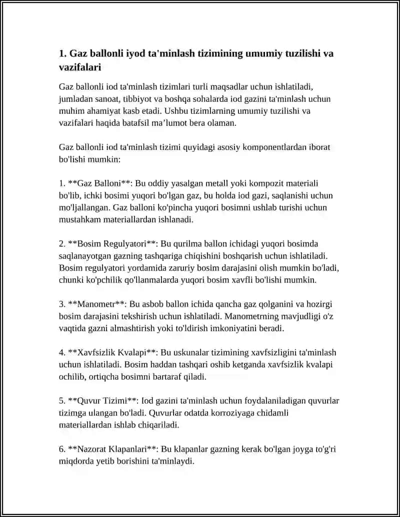 GAZ BALLONLI IYOD TA'MINLASH TIZIMI TUZILISHI VA ISHLASHI 3
