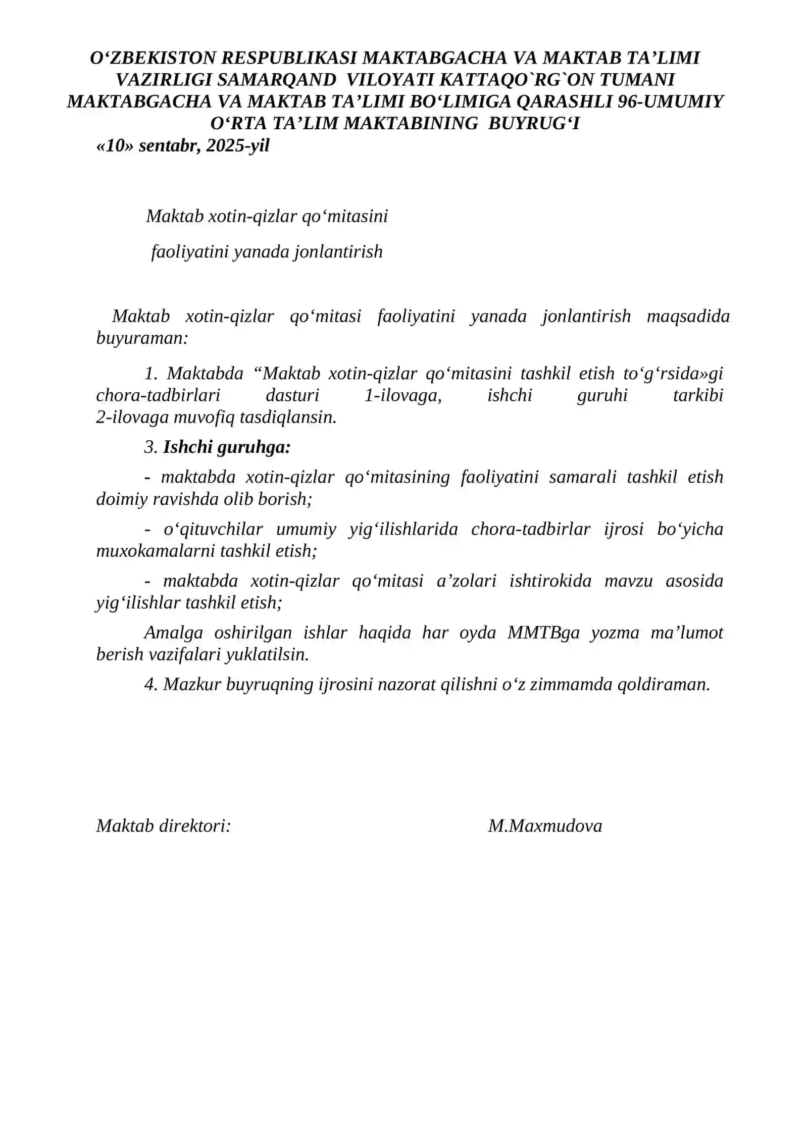 maktab xotin qizlar qoʻmitasi raisi hujjatlari 3