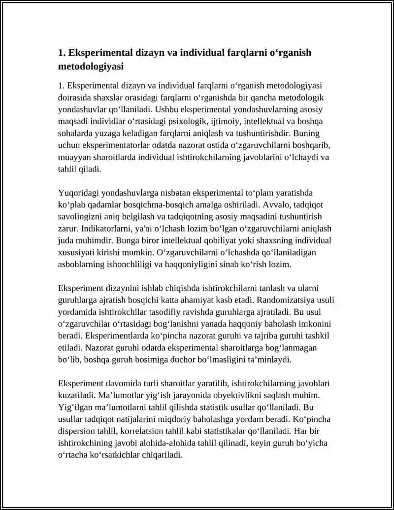 INDIVIDUAL FARQLARNI O‘RGANISH BO‘YICHA EKSPERIMENT MA’LUMOTLARINI TO‘PLASH 3