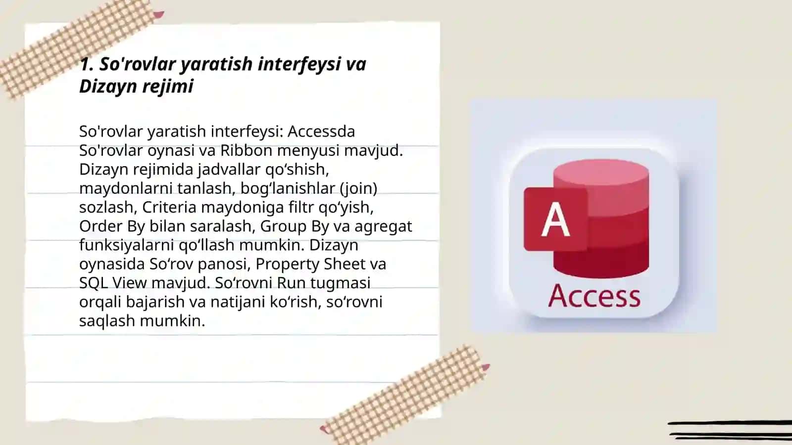 MS Acces dasturida So'rovlar yaratish 3