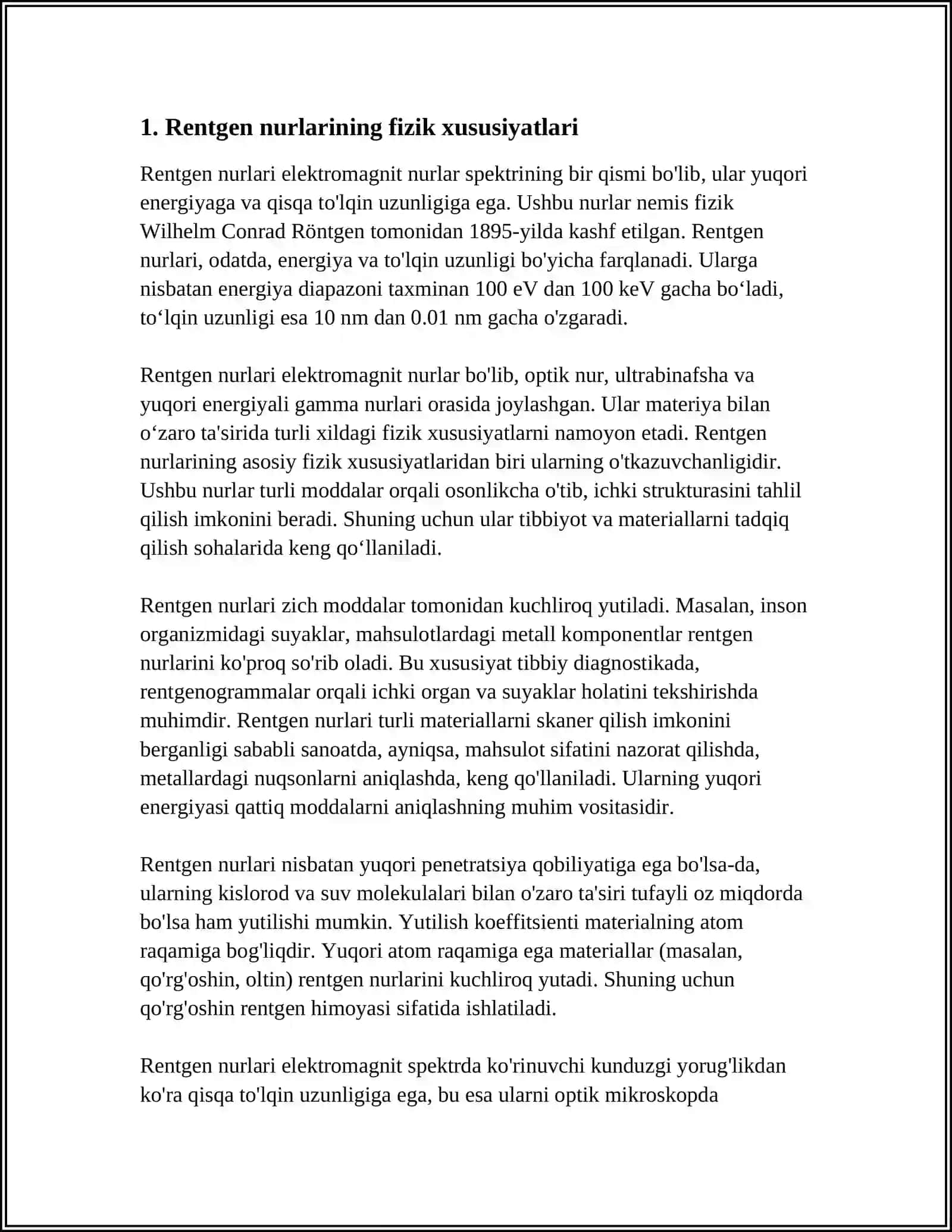 RENTGEN NURLARI VA ULARNING QO'LANILISHI 3