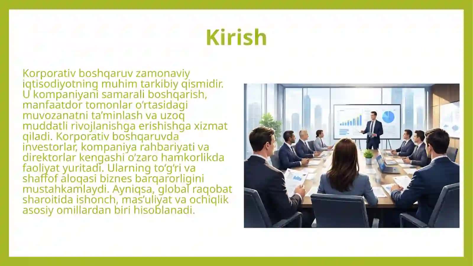 Korporativ boshqaruvda hamkorlik investorlar, kompaniyalar va direktorlar kengashi 3