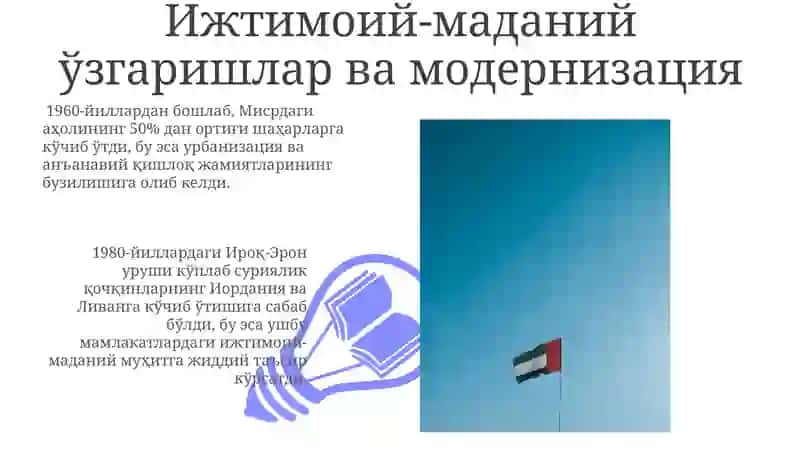 XX асрнинг иккинчи ярмидаги Араб мамлакатларининг ижтимоий-маданий ҳаёти 3