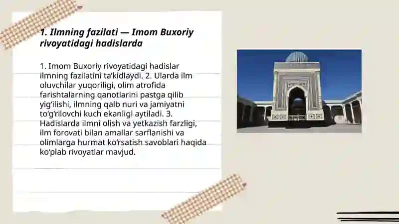 Imom Buxoriy ilm marifat haqidagi hadislarning mazmuni 3