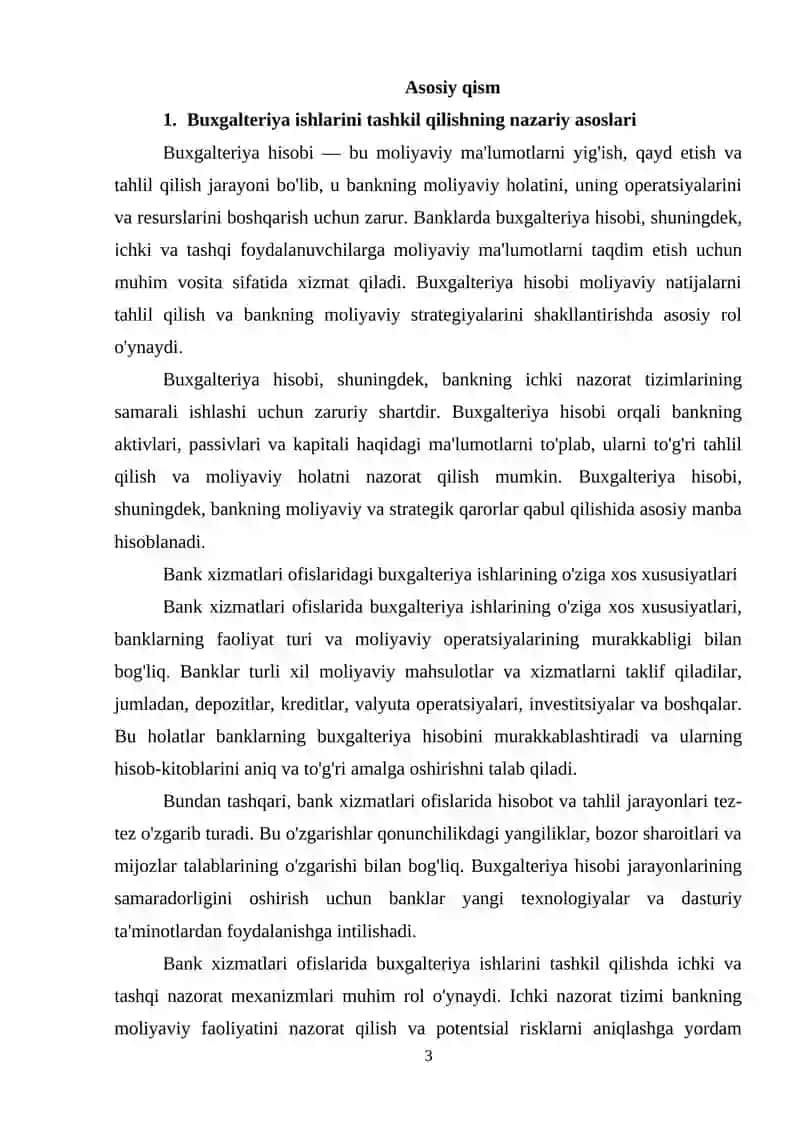 BANK XIZMATLARI OFISLARIDA BUXGALTERIYA ISHLARINI TASHKIL QILISH ASOSLARI. 3