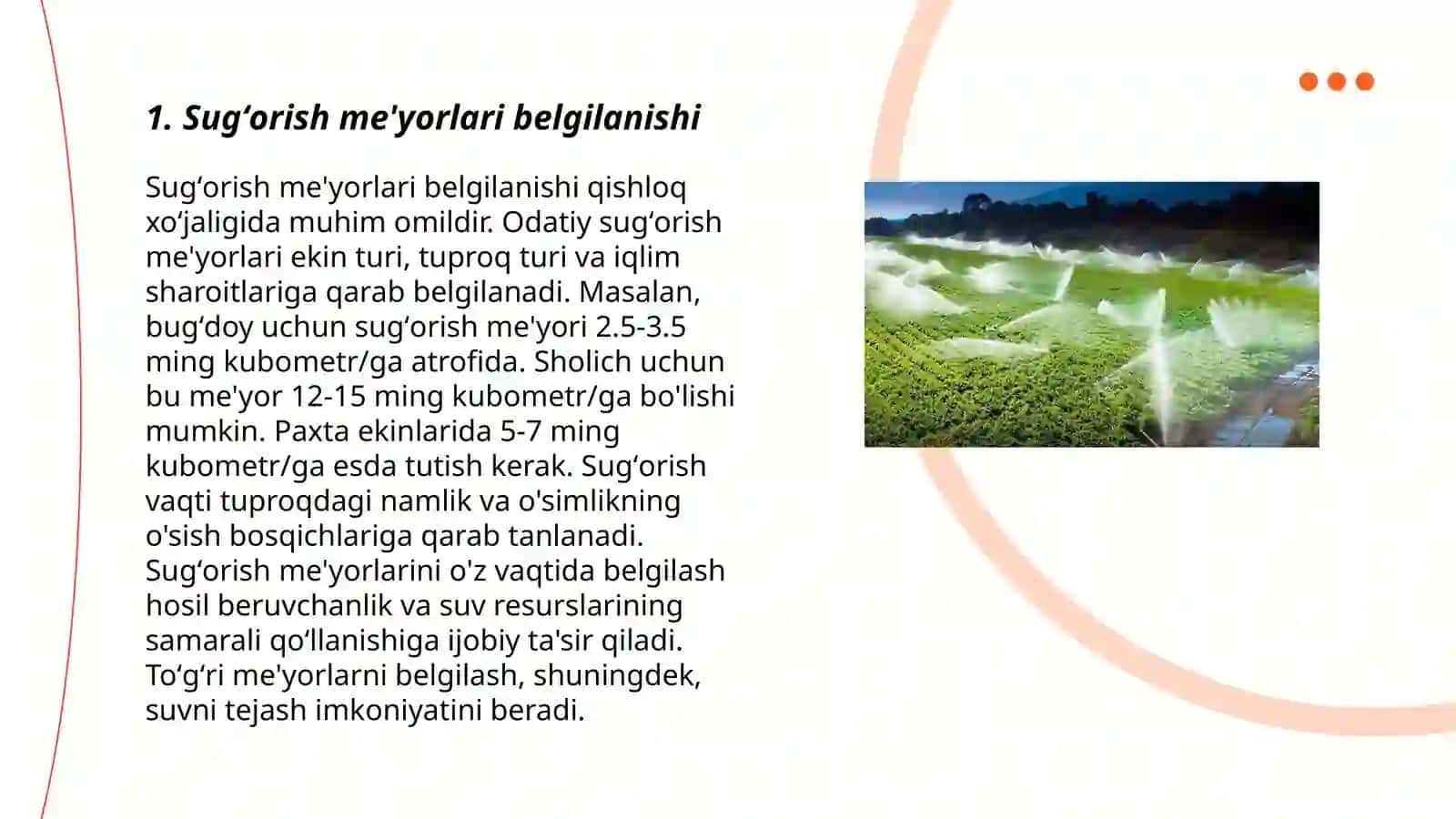 Sugʻorish me'yorini hamda tuproqdagi fiziologik foydali suv va suv toʻplamini aniqlash 3