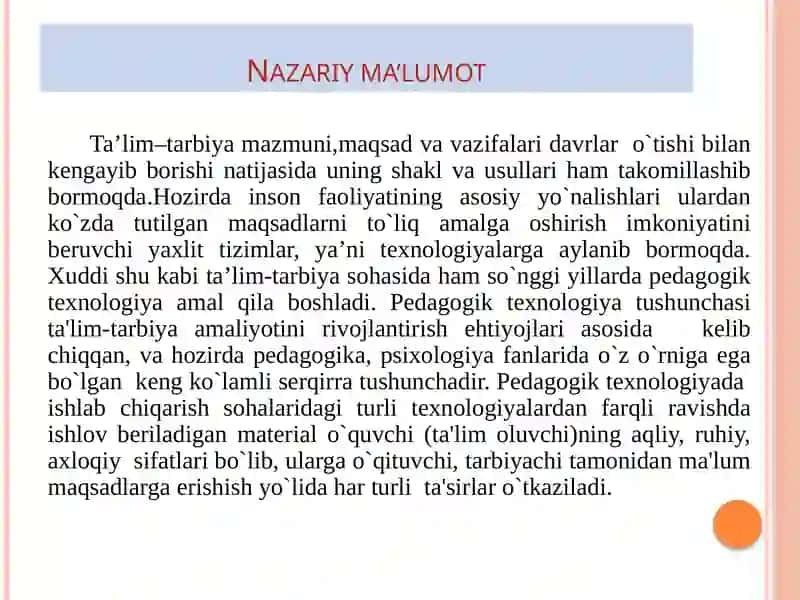 Pedagogiktexnologiyalarningturlariqo’llanilishdarajalarinianiqlash 3