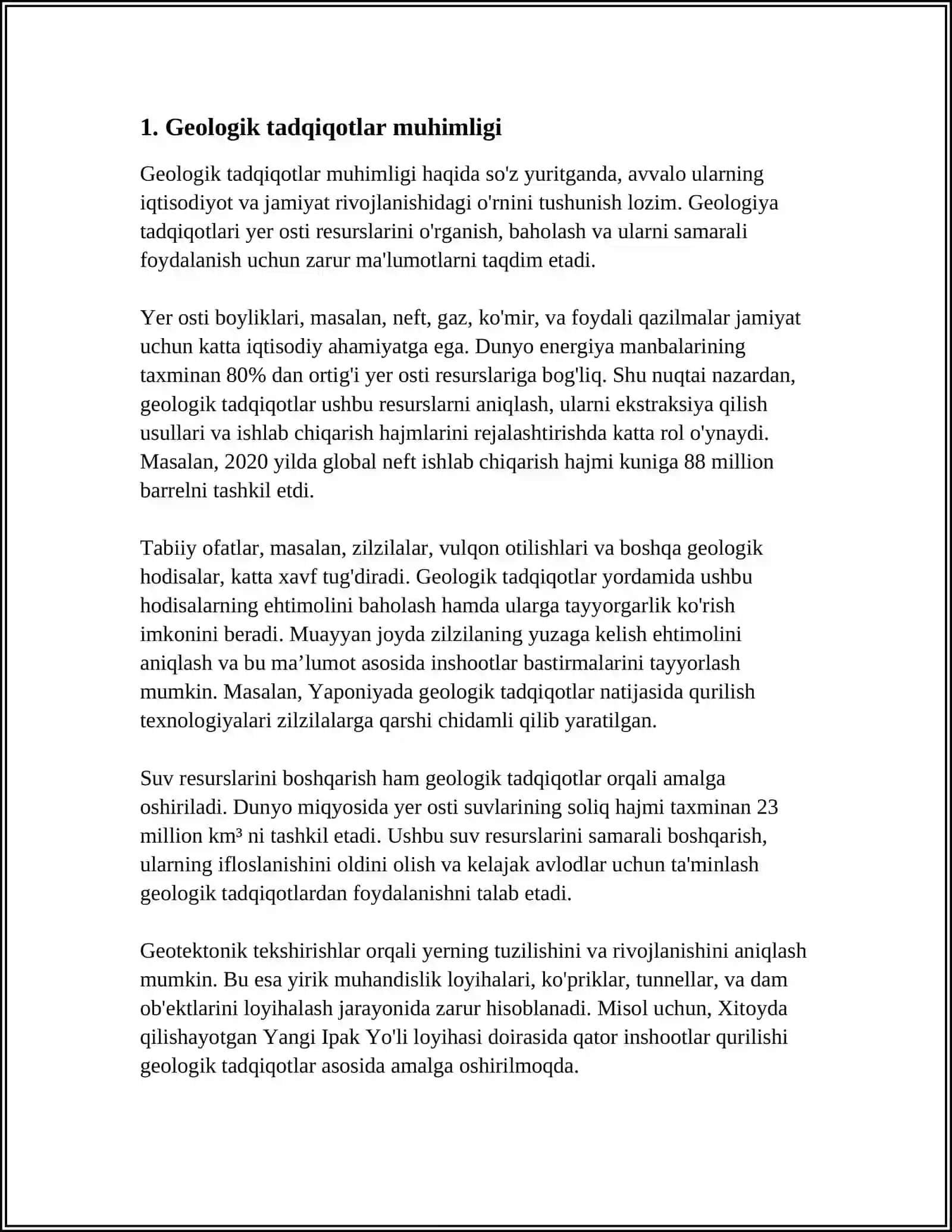MUSTAQIL ISH Mavzu: QUDUQDA GEOLOGIK TADQIQOTLAR MAʼLUMOTLARI BOʻYICHA QUDUQLAR KESIMINI LITOLOGIK TABAQALASH USLUBIYATI.KOMPLEKS TAHLIL QILISH 3