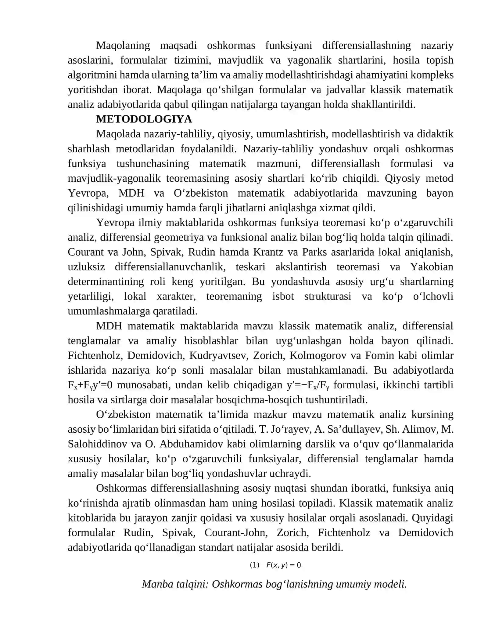 OSHKORMAS FUNKSIYANI DIFFERENSIALLASH: NAZARIY ASOSLAR, FORMULALAR VA AMALIY TALQIN 3