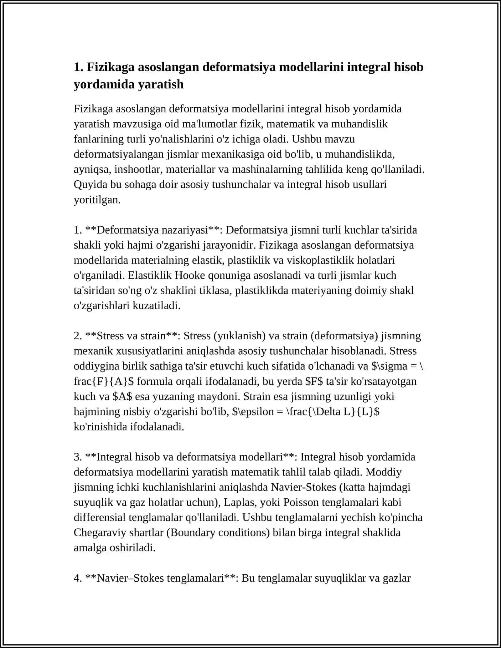 VIDEO OʻYINLARIDA HARAKAT VA OBYEKTLARNI DEFORMATSIYASIDA INTEGRAL HISOB TATBIQLARI 3