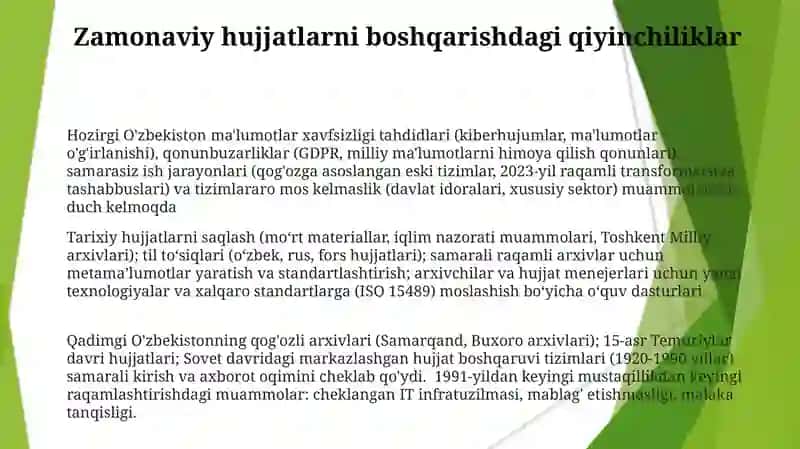Hujjatlarning paydo va tarixi. O'zbekiston Respublikasida hijjatchilekning takomillashuvi 3
