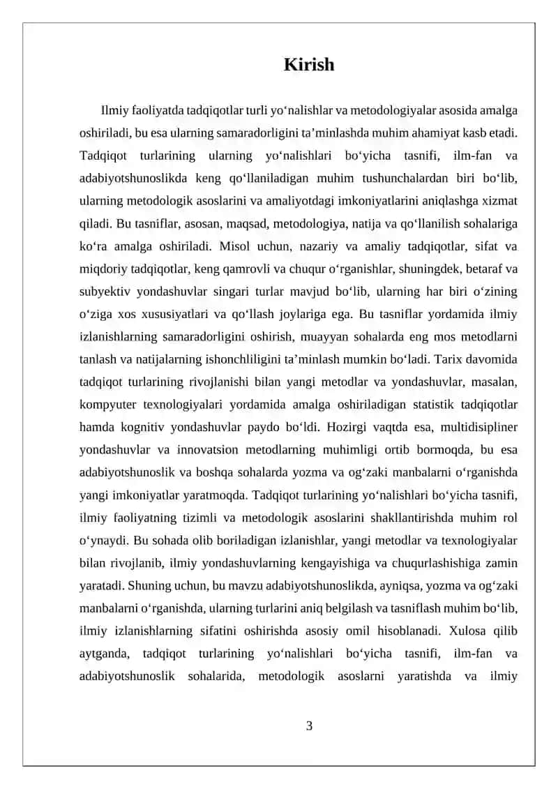 TADQIQOT TURLARINI ULARNING YOʻNALISHLARI BOʻYICHA TASNIFLANISHI 3