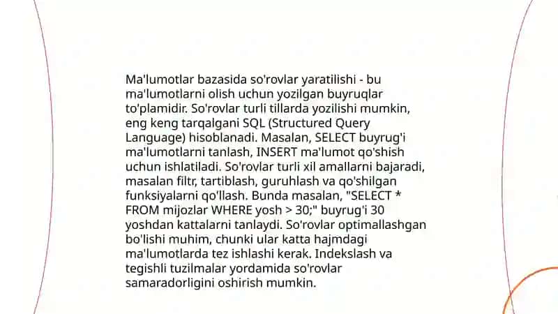 Ma’lumotlar bazasiga so’rovlar yaratish. Tasavvur, VIEW yaratish va undan foydalanish 3