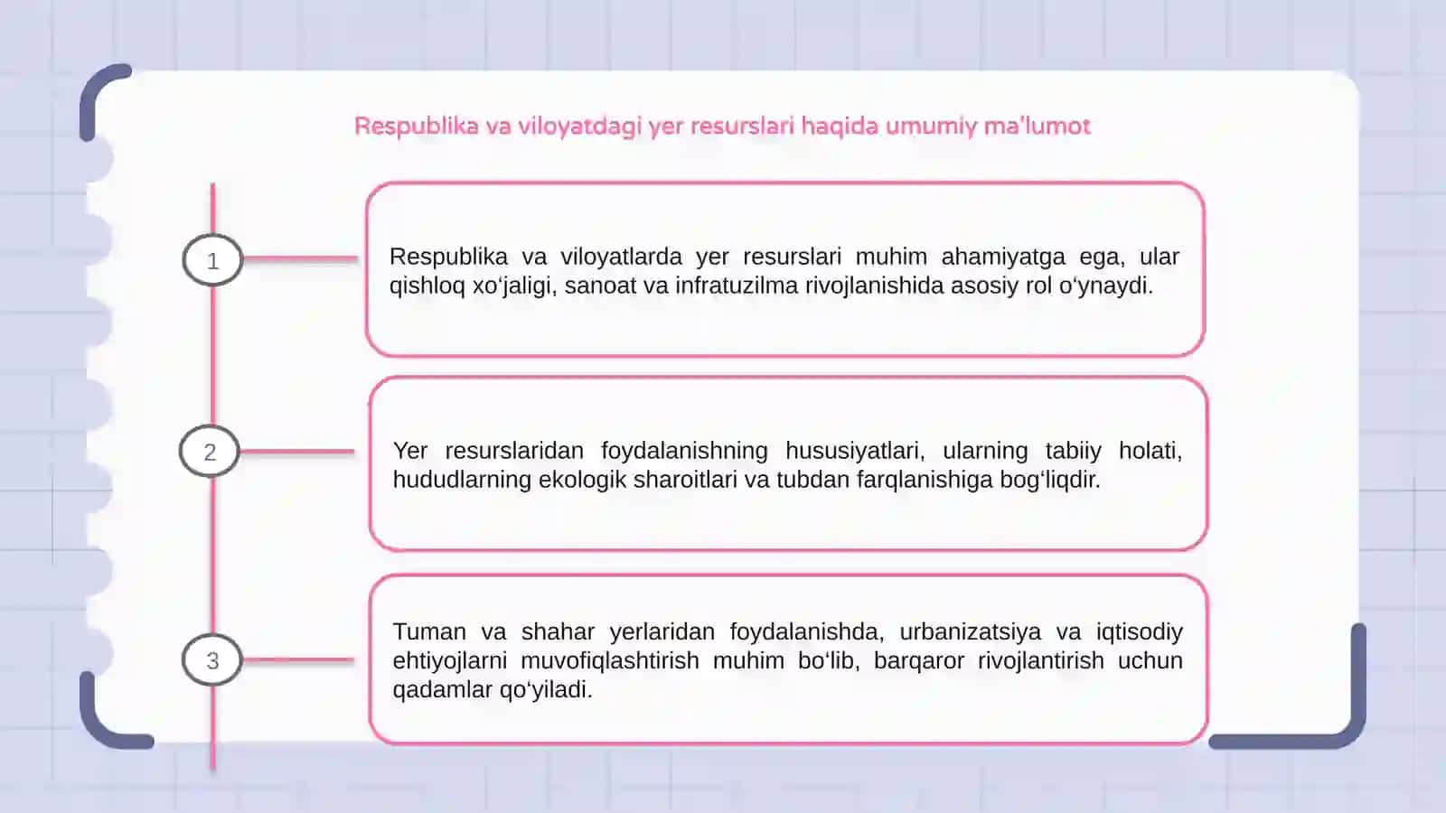 Respublika viloyat,tuman,shaharlarda yer resurslardan foydalanish hususiyatlari 3