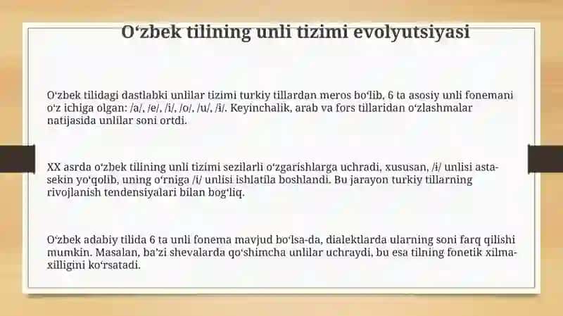 Oʻzbek tilining unlilar va undoshlar tizimi taraqqiyoti 3