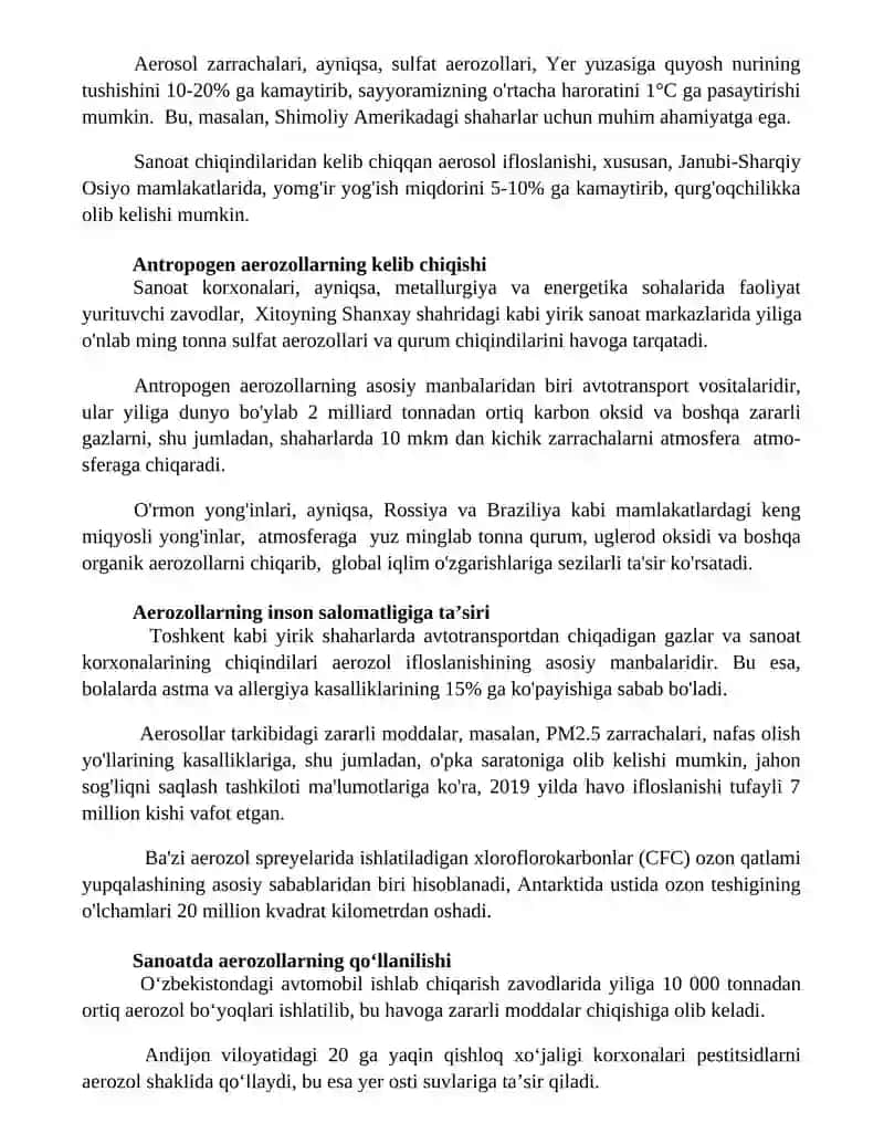 Aerozollarning ekologiyagatasiri va uni ishlab chikarishdagi ahamiyati 3