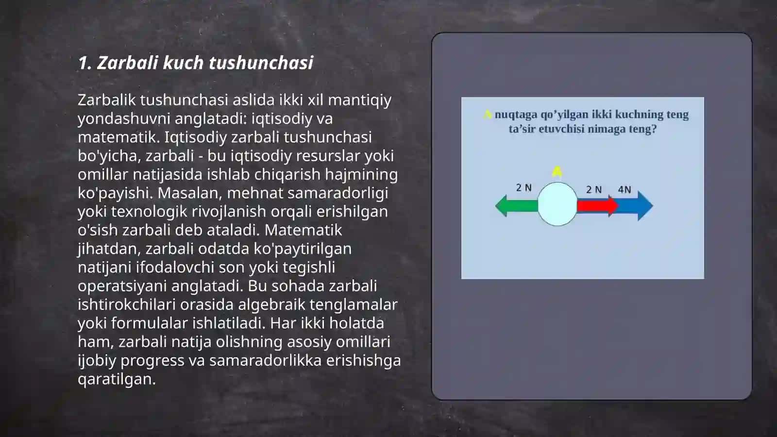 Zarba nazariyasi.Zarbali kuchning moddiy nuqtaga ta'siri Ikki jismning markaziy tug'ri zarbasi 3