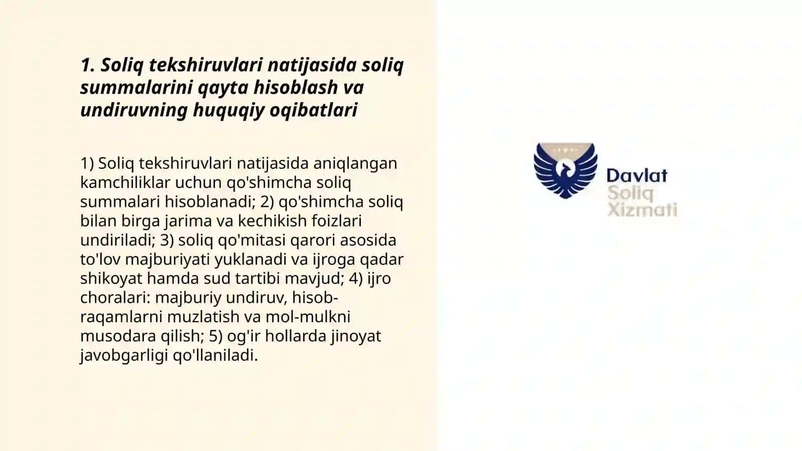 Soliq tekshiruvlarining va soliq nazorati boshqa choralarining huquqiy oqibatlari 3