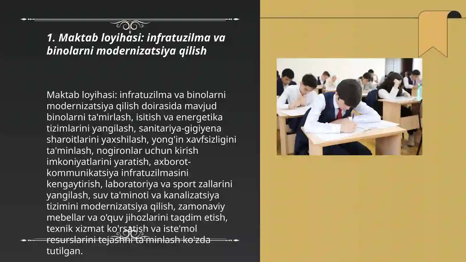 Maktab loyihasi: infratuzilma va binolarni modernizatsiya qilish 3