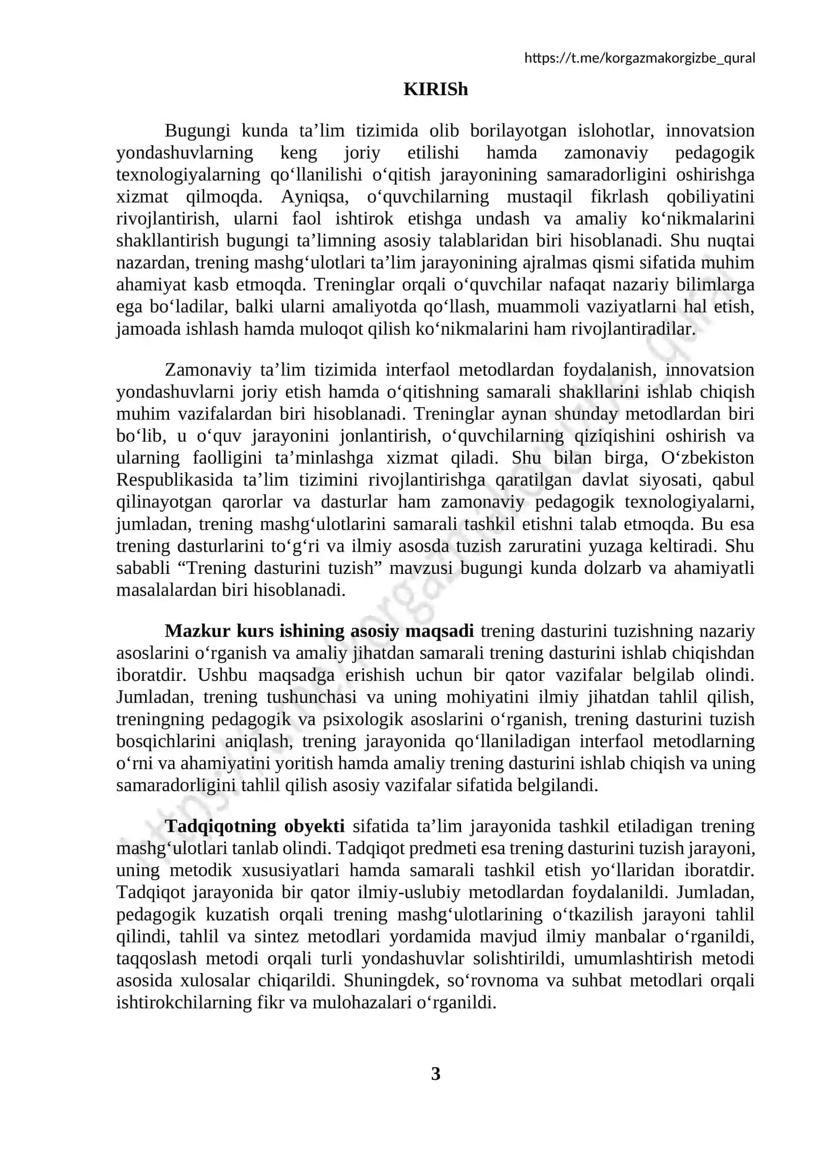 Trening pragrammasini tuzish 3