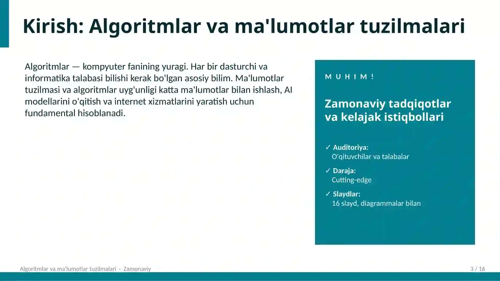 Algoritmlar va ma'lumotlar tuzilmalari 3