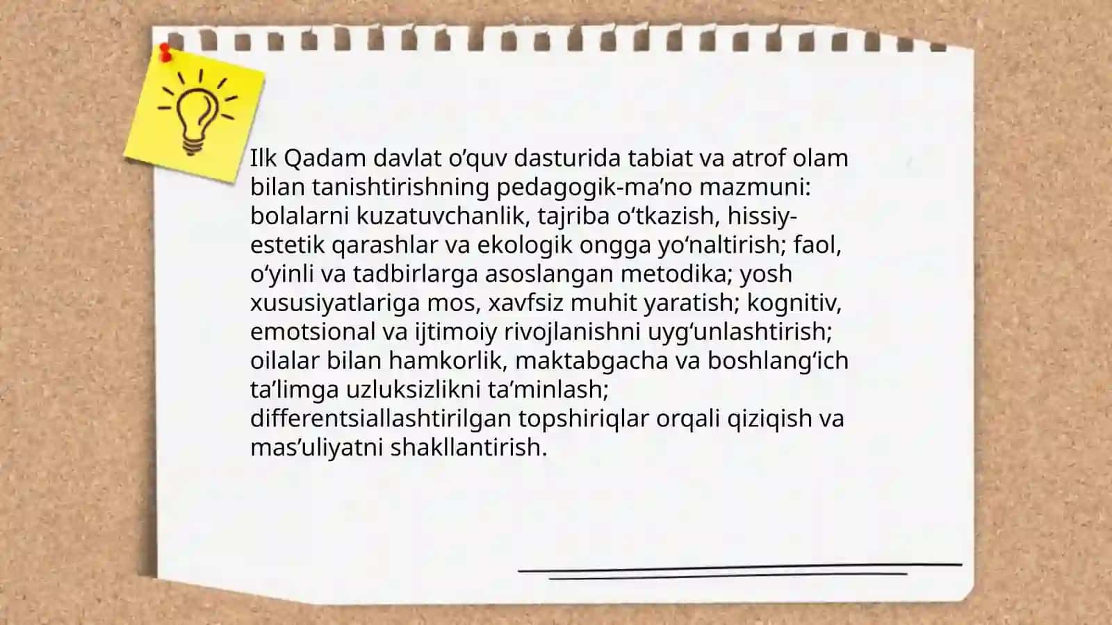 Ilk Qadam davlat o’quv dasturida tabiat va atrof olam bilan tanishtirish mazmuni 3