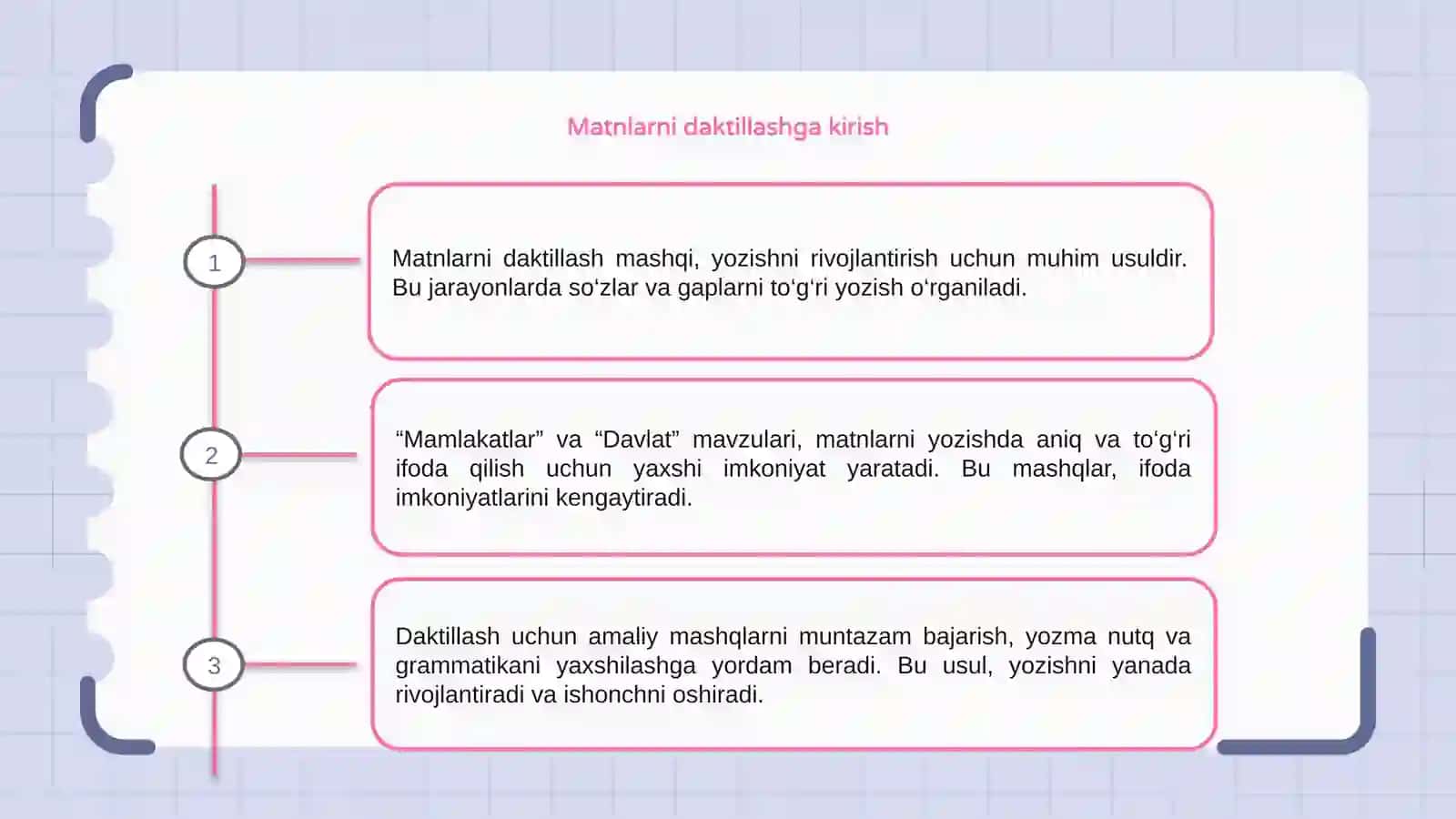 Matnlarni daktillashni mashq qilish. (“Mamlakatlar”, “Davlat”) 3