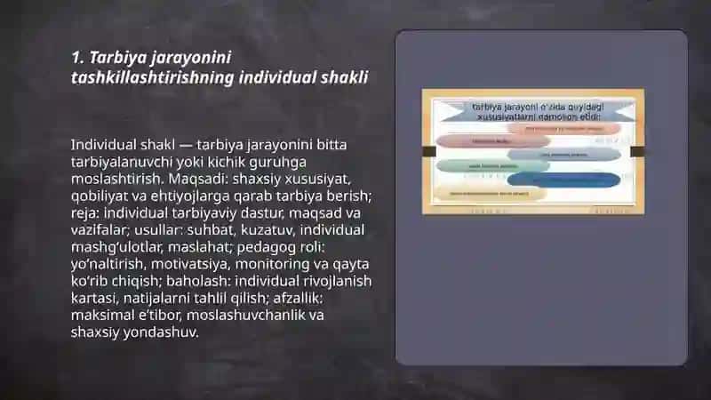 Tarbiya jarayonini tashkil etish shakllari 3