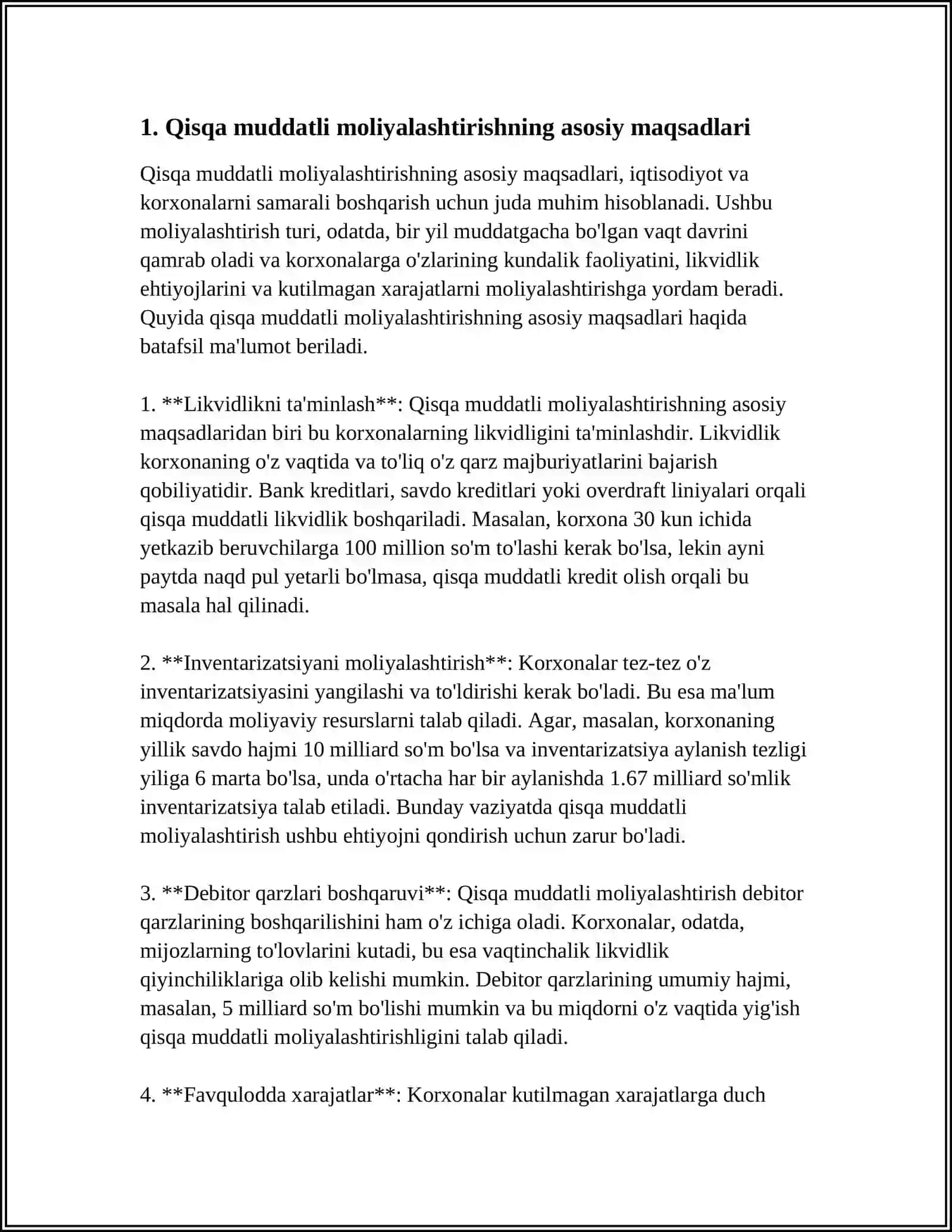QISQA MUDDATLI MOLIYALASHTIRISHDA PUL OQIMLARINING O’RNI VA AHAMIYATI 3