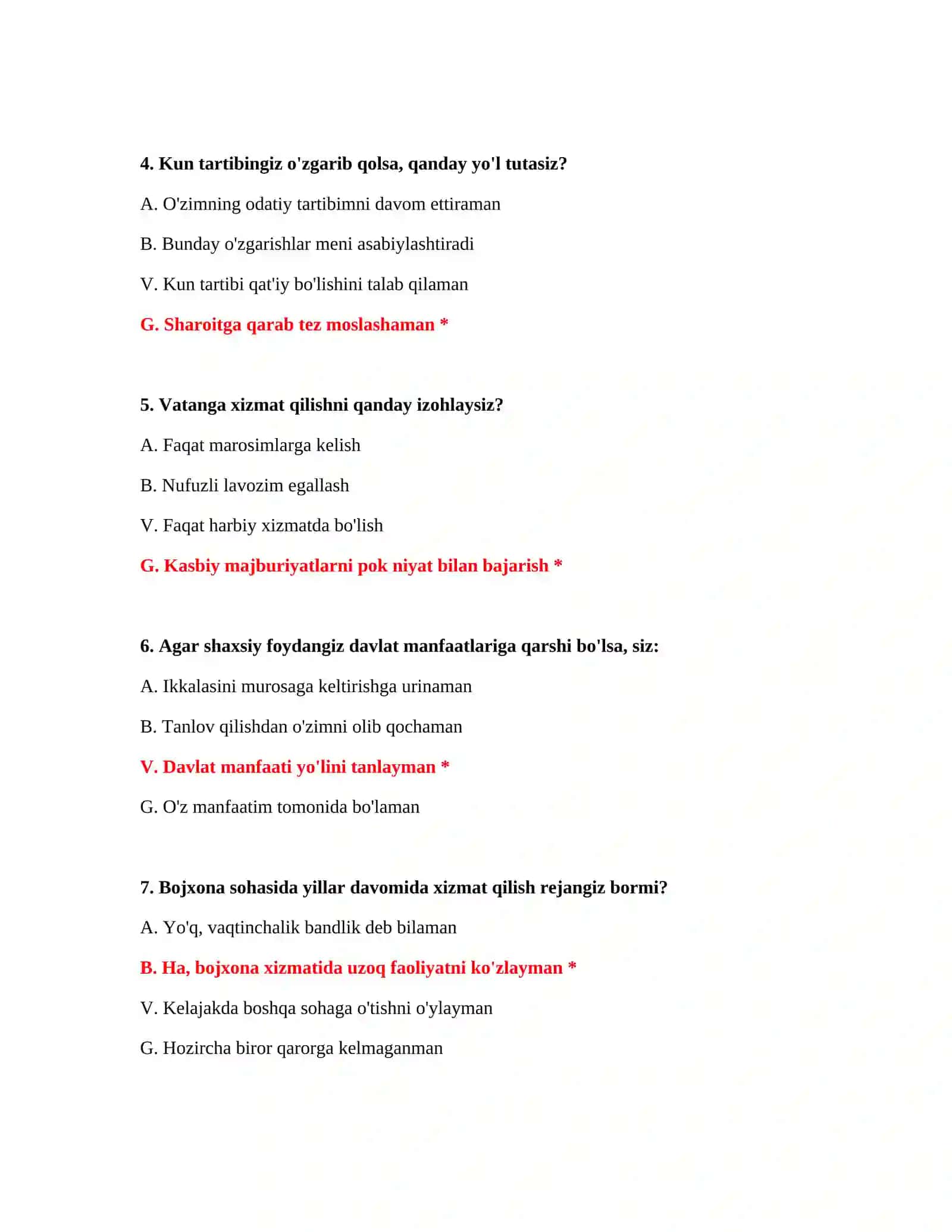 Bojxona nomzodlari test savollari 3