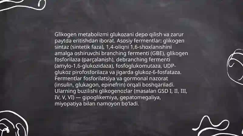 Glikogen kasalliklari (glikogenoz va aglikogenozlar). Spesifikligi, klinik ahamiyati 3