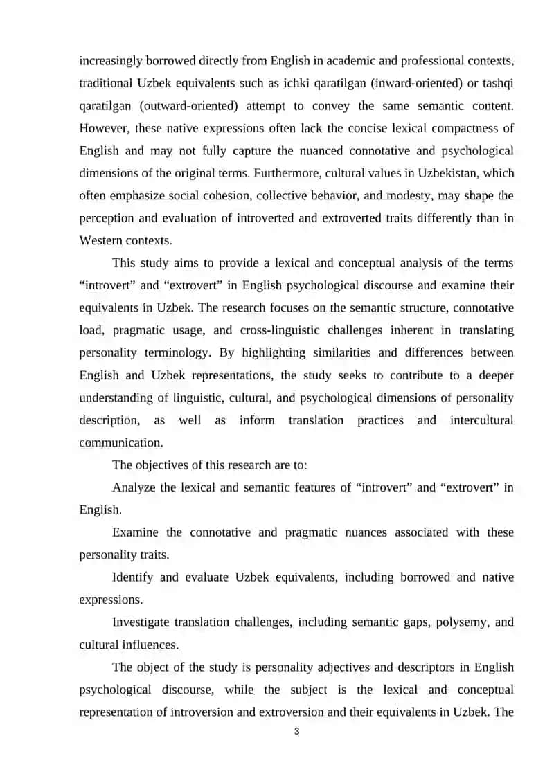 Introvert vs Extrovert: A lexical and Conceptual Analysis in English Psychological Discourse and its Uzbek Equivalents 3