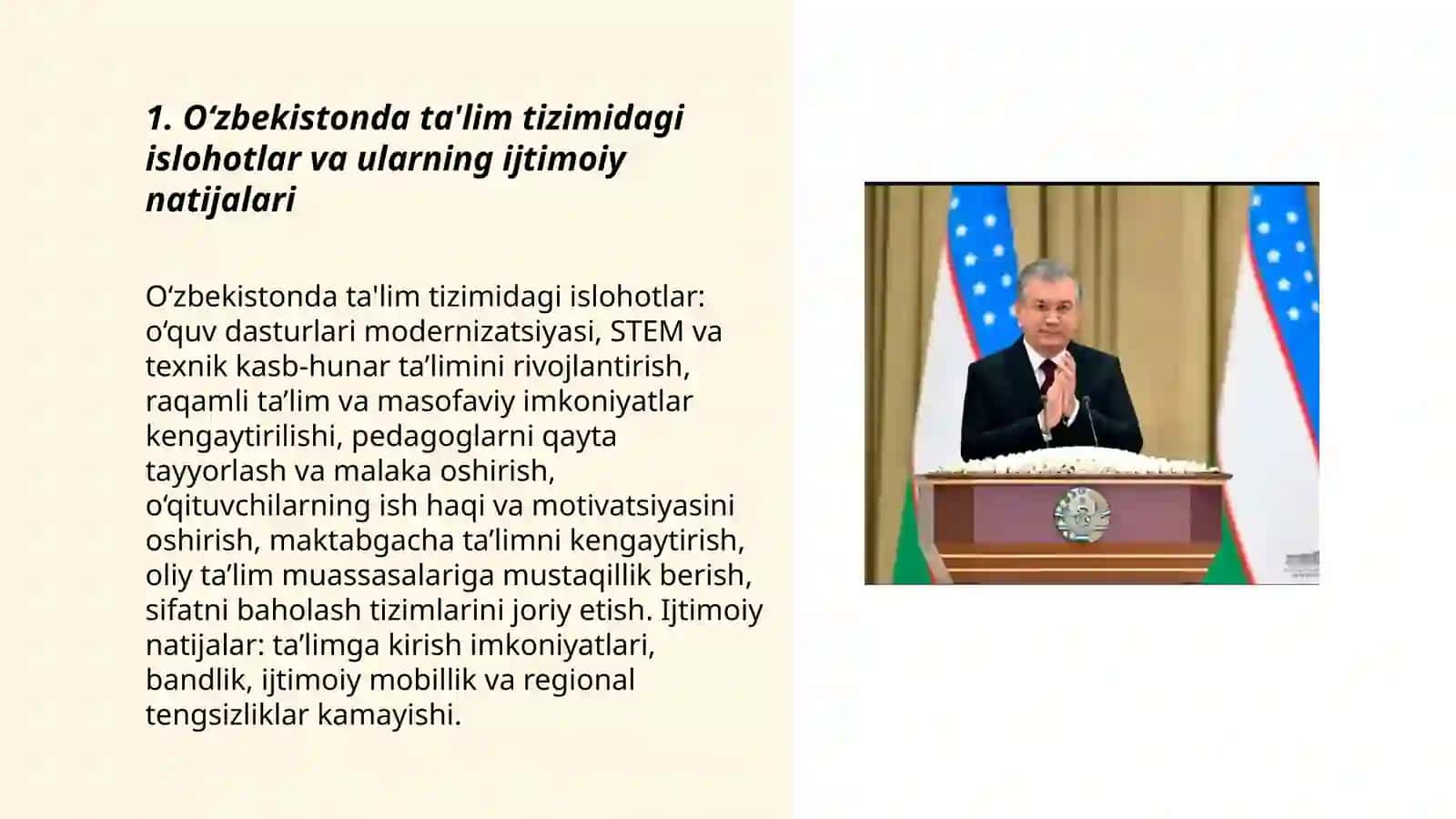 Oʻzbekistonda ijtimoiy sohada amalga oshirilayotgan oʻzgarishlarning mazmun va mohiyati 3