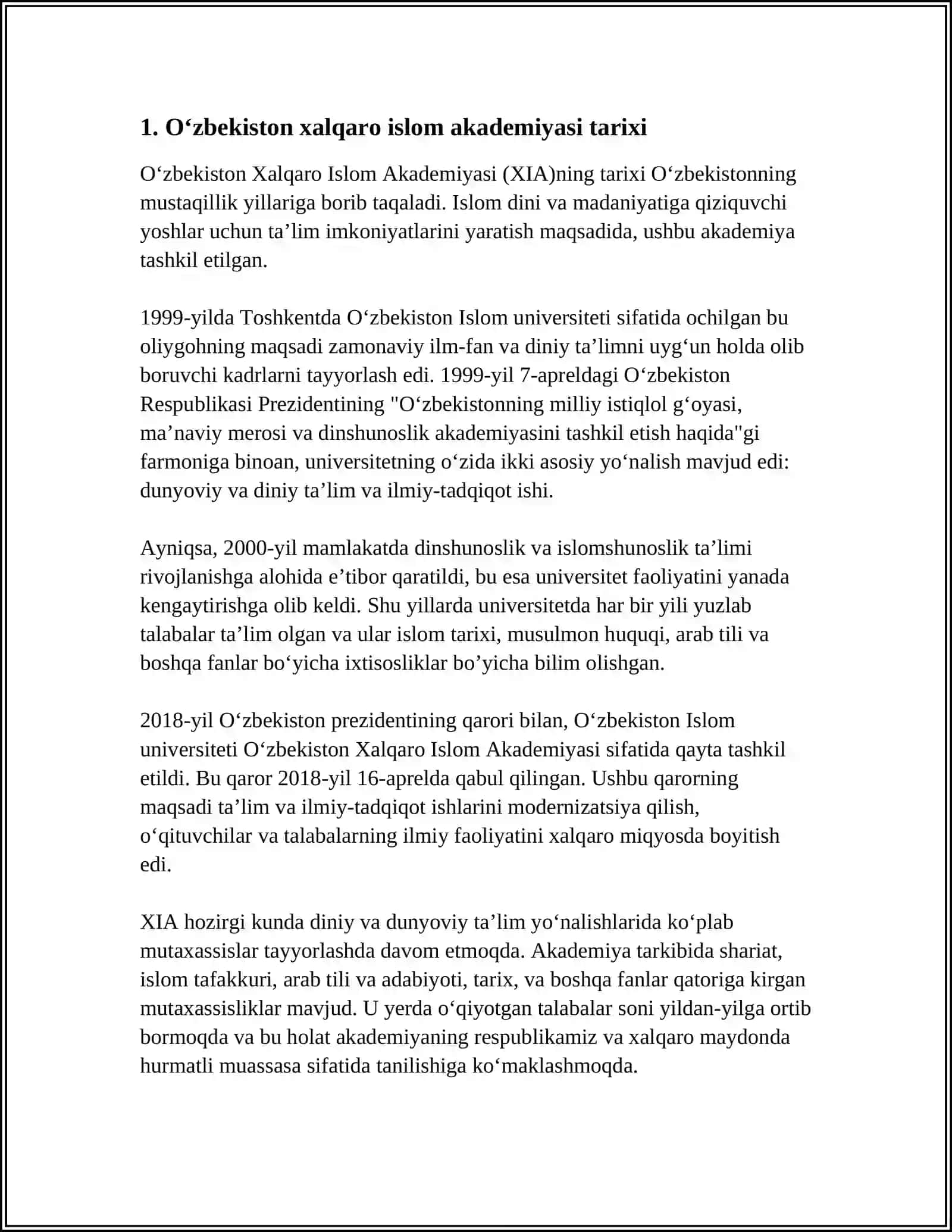 O'zbekiston Xalqaro Islom Akademiyasi Tarixi 3