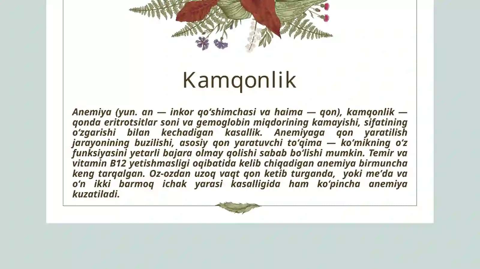 Kamqonlik turlari va sabablari. Kamqonliklar rivojlanishining biokimyoviy mexanizmlari 3