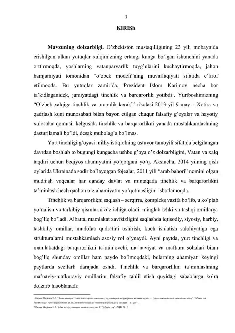 O’ZBEKISTONDA TINCHLIK VA BARQARORLIKNI TA’MINLASHNING MA’NAVIY-MAFKURAVIY OMILLARI 3