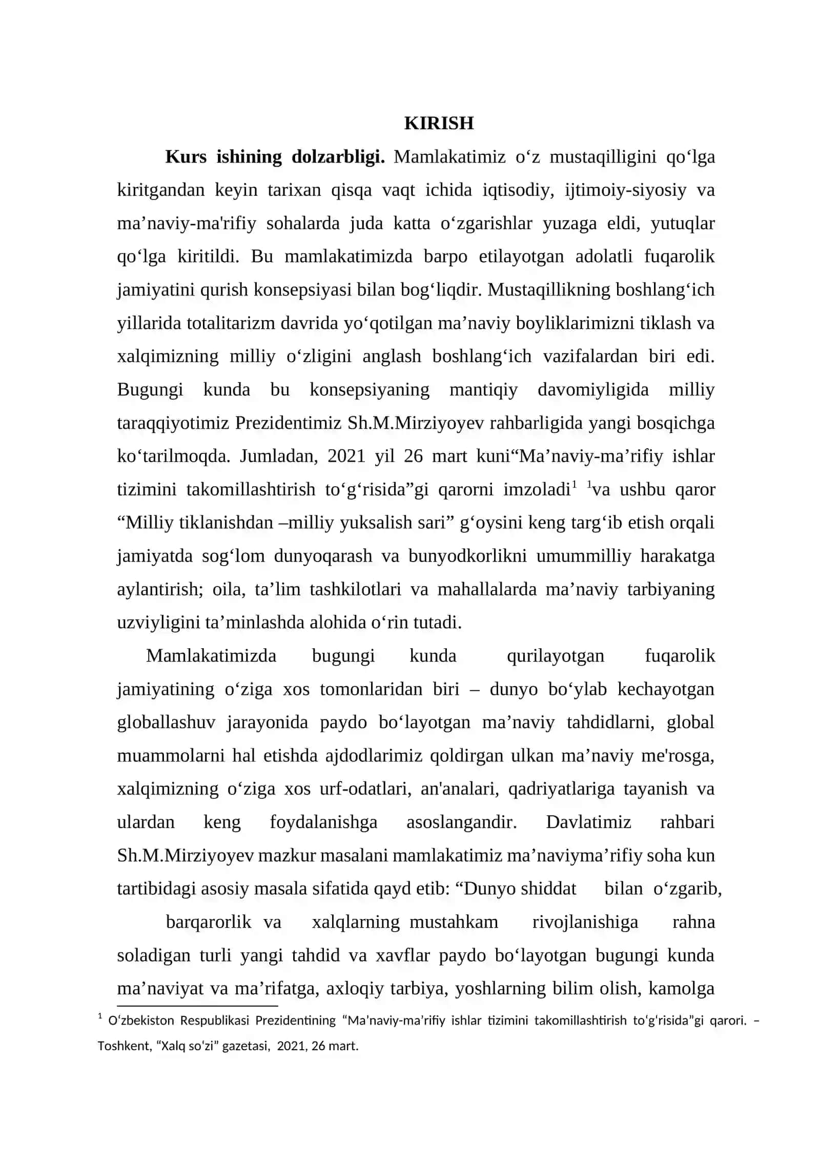 “Xalq millat hayotida milliy identlikni tarbiyalash bilan bog‘liq muhim vazifalar” mavzusidagi KURS ISHI 3