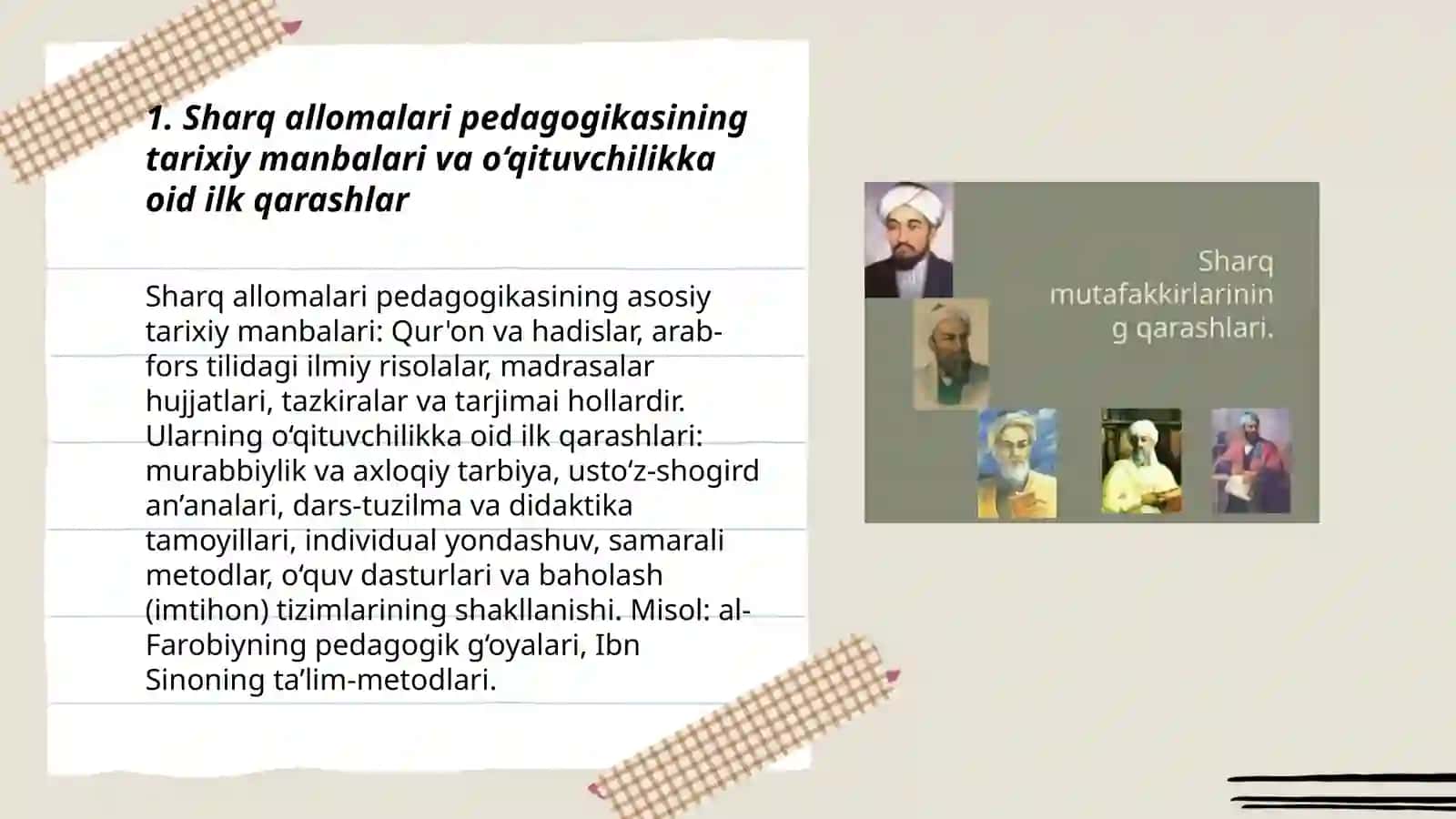 Sharq allomalari pedagogikasining tarixiy manbalari va o‘qituvchilikka oid ilk qarashlar 3