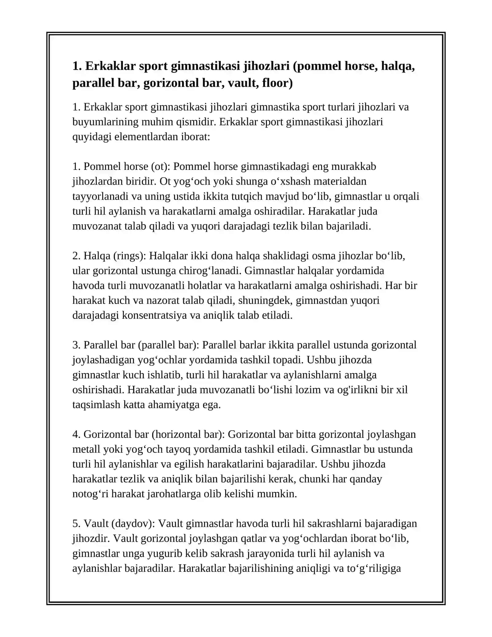 Erkaklar sport gimnastikasi jihozlari 3