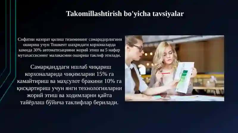 Mahsulot sifatini nazorat qilishni tashkil etishga oid vaziyat tahlilini ko‘rib chiqish 3