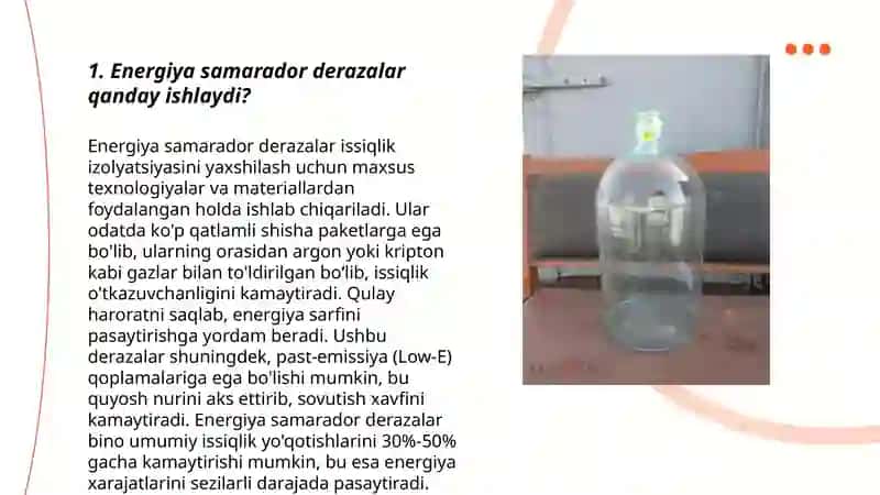 Energiya samarador deraza shisha va shisha paketlarning turlari issiqlik fizik xossalari 3